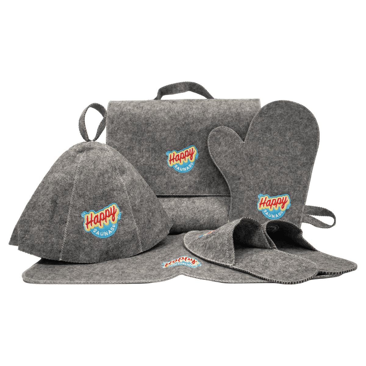 Happy Sauna Kit (Felt Hat, Glove, Slippers, Mat and Bag)